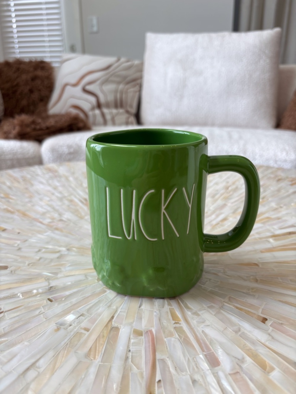 Rae Dunn Green 'LUCKY' Ceramic Mug